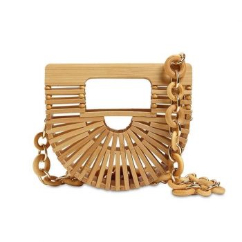 Chain Strap Bamboo Bag - Crossbody Bamboo Bag - Half Moon Bamboo Bag