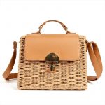 Mirror Trapezoid Button Lock Rattan Bags Crossbody Woven Bags