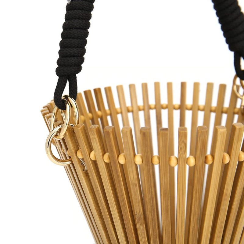 Bamboo Handmade Bags Round Bucket Portable Handbags Beach Bamboo Bags