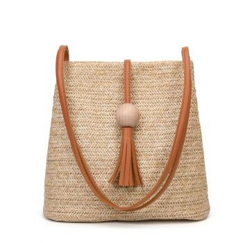 Straw Shoulder Bags Tassel Summer Bags Bucket Shape