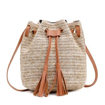 casual tassel rattan large capacity totes women wicker woven buckets bag summer beach shoulder crossbody bags straw purses 2020